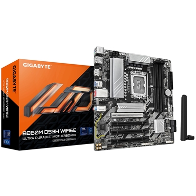 Gigabyte B860M DS3H WIFI6E Intel 1851 Socket Motherboard, Micro-ATX, 4x DDR5 Slots, 2x M.2 Sockets, 1x USB-C Port, 2.5GbE LAN, Wi-Fi 6E, 2x DisplayPorts / 1x HDMI Port