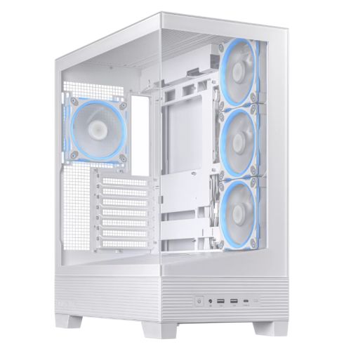 Asus A31 Plus ARGB Gaming Case w/ Front & Side Glass Windows, ATX, 4x ARGB Fans, USB-C, Angled Base, Asus BTF Compatible, White