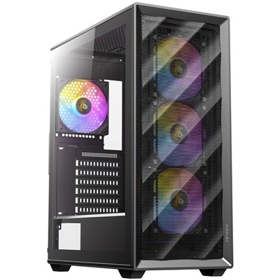 ANTEC AX85 ARGB Case, Black, Mid Tower, 2 x USB 3.0, Tempered Glass Side WIndow Panel, Large Mesh Front Panel for Excellent Cooling Performance, 4 x Addressable RGB Fans Included with Hub