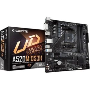 Gigabyte A520M DS3H V2 Ultra Durable AMD AM4 Socket Motherboard, Micro-ATX, 4x DDR4 Slots, 1x M.2 Socket, GbE LAN, 1x DisplayPort / 1x HDMI Port