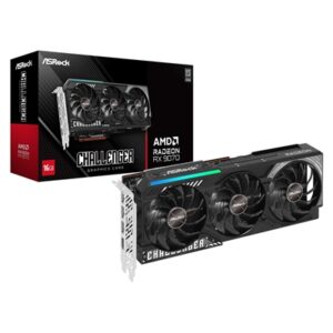 ASRock AMD Radeon RX 9070 Challenger OC Graphics Card, 16GB GDDR6, 3584 Streams, 2520 MHz Boost Clock, Triple Fan, RGB, 3x DisplayPorts / 1x HDMI Ports