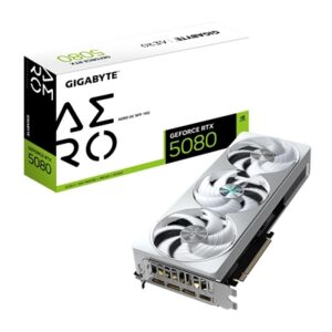 Gigabyte NVIDIA GeForce RTX 5080 AERO OC SFF 16G Graphics Card, 16GB GDDR7, 10752 CUDA Cores, 2730 MHz Core Clock, Triple Fan, White, RGB, 3x DisplayPorts / 1x HDMI Port