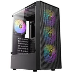 Antec AX26 RGB Elite Mid Tower Gaming Case, 1 x USB 3.0 / 2 x USB 2.0, Tempered Glass Side Window Panel, High Airflow Front Pannel, 4 x Pre-Installed ARGB LED Fans, ATX, Micro-ATX, ITX Compatible