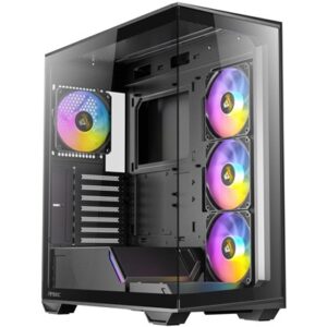 Antec Constellation C3 Mid Tower Gaming Case, 1 x USB Type-C / 1 x USB 3.0, Tempered Glass Front and Side Window Panel, Honeycomb Mesh for Smooth Airflow, 4 x Pre-Installed ARGB LED Fans, ATX, Micro-ATX, ITX Compatible