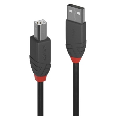 LINDY 36674 Anthra Line USB Cable, USB 2.0 Type-A (M) to USB 2.0 Type-B (M), 3m, Black & Red, Supports Data Transfer Speeds up to 480Mbps, Robust PVC Housing, Nickel Connectors & Gold Plated Contacts, Retail Polybag Packaging LINDY 36674 Anthra Line USB Cable, USB 2.0 Type-A (M) to USB 2.0 Type-B (M), 3m, Black & Red, Supports Data Transfer Speeds up to 480Mbps, Robust PVC Housing, Nickel Connectors & Gold Plated Contacts, Retail Polybag Packaging