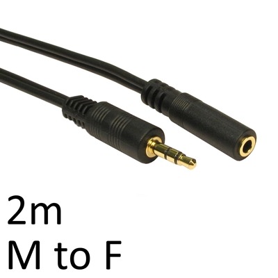 3.5mm (M) Stereo Plug to 3.5mm (F) Stereo Socket 2m Black OEM Cable 3.5mm (M) Stereo Plug to 3.5mm (F) Stereo Socket 2m Black OEM Cable