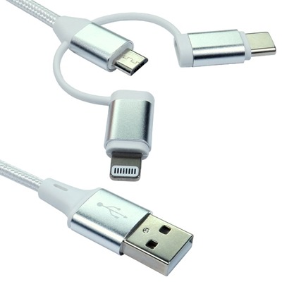 NEWlink 1.2m 3-in-1 USB Charging Cable, USB-A To USB Micro, USB-A To USB-C, USB-A to Lightning – White NEWlink 1.2m 3-in-1 USB Charging Cable, USB-A To USB Micro, USB-A To USB-C, USB-A to Lightning - White
