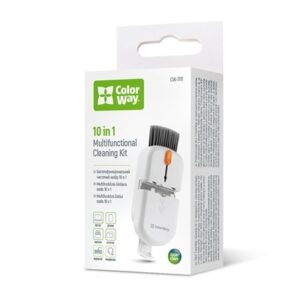 ColorWay CW-1111 10-in-1 Electronics Cleaning Kit Designed For Safely Cleaning Headphones, Keyboards, Screens and Cameras. Includes A Retractable Brush, Flocked Sponge, Microfiber Wipes, Screen Cleaner Spray, Key Remover, In A Compact Case Featuring A Pho