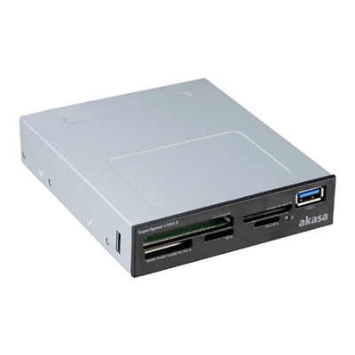 Akasa USB 3.0 Multi Card Reader, Supports CF/MS/SD/MicroSD UHS-II Cards, 3.5″, Internal USB 3.0 Connector, Black, for PC Akasa USB 3.0 Multi Card Reader, Supports CF/MS/SD/MicroSD UHS-II Cards, 3.5", Internal USB 3.0 Connector, Black, for PC