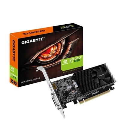 Gigabyte NVIDIA GeForce GT 1030 2GB DDR4 Low Profile Graphics Card, 384 CUDA Cores, 1379 MHz Core Clock, Single Fan, 1x DVI-D / 1x HDMI Ports Gigabyte NVIDIA GeForce GT 1030 2GB DDR4 Low Profile Graphics Card, 384 CUDA Cores, 1379 MHz Core Clock, Single Fan, 1x DVI-D / 1x HDMI Ports