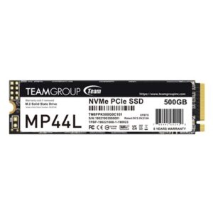 Team MP44L (TM8FPK500G0C101) 500GB NVMe SSD, PCIe Gen4, M.2 Interface, 2280, Read 5000 MB/s, Write 3700 MB/s, 5 Year Warranty