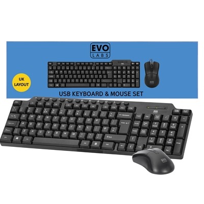 Evo Labs CM-501UK Wired Multimedia Keyboard and Mouse Combo Set, USB Plug and Play, Full Size Qwerty UK Layout Keyboard with Optical Sensor Mouse, Ideal for Home or Office, Black Evo Labs CM-501UK Wired Multimedia Keyboard and Mouse Combo Set, USB Plug and Play, Full Size Qwerty UK Layout Keyboard with Optical Sensor Mouse, Ideal for Home or Office, Black