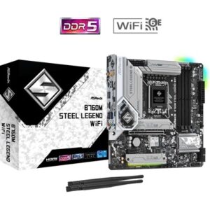 ASRock B760M Steel Legend WiFi Intel 1700 Socket Motherboard, Micro-ATX, 4x DDR5 Slots, 3x M.2 Sockets, Fitted I/O Shield, 2.5GbE LAN, Wi-Fi 6E, 1x DisplayPort / 1x HDMI Port
