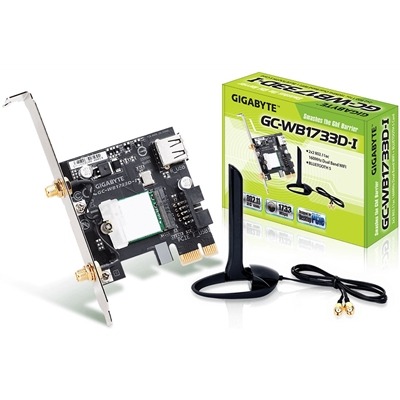 Gigabyte GC-WB1733D-I Intel Wireless AC1750 Dual Band PCI-Express WiFi Card with Bluetooth 5.0 c/w Antenna Gigabyte GC-WB1733D-I Intel Wireless AC1750 Dual Band PCI-Express WiFi Card with Bluetooth 5.0 c/w Antenna
