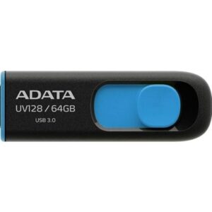 Adata UV128 64GB USB 3.2 Gen 1 Flash Drive, Capless Design, Black/Blue