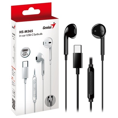 Genius HS-M365B USB-C In-Ear Wired Earbuds with In-Line Microphone and Volume Controls Black Genius HS-M365B USB-C In-Ear Wired Earbuds with In-Line Microphone and Volume Controls Black