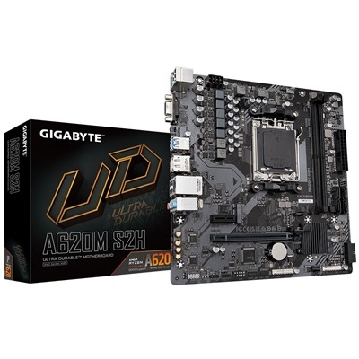 Gigabyte A620M S2H AMD AM5 Socket Motherboard, Micro-ATX, 2x DDR5 Slots, 1x M.2 Socket, GbE LAN, 1x D-Sub / 1x DisplayPort / 1x HDMI Port Gigabyte A620M S2H AMD AM5 Socket Motherboard, Micro-ATX, 2x DDR5 Slots, 1x M.2 Socket, GbE LAN, 1x D-Sub / 1x DisplayPort / 1x HDMI Port