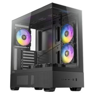 Antec CX705 ARGB Gaming Case Mid Tower, 1 x USB Type-C / 1 x USB 3.0 / 1 x USB 2.0, Tempered Glass Front and Side Window Panel, Vertical Cooling with Massive Air Intake, 5 x Pre-Installed ARGB LED Fans, ATX, Micro-ATX, ITX Compatible