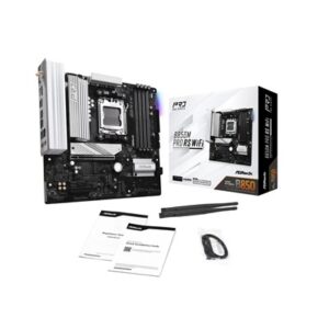 ASRock B850M Pro RS WiFi AMD AM5 Socket Motherboard, Micro-ATX, 4x DDR5 Slots, 3x M.2 Sockets, Fitted I/O Shield, 2.5GbE LAN, Wi-Fi 6E, 1x DisplayPort / 1x HDMI Port