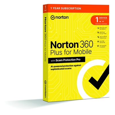 Norton 360 Plus Mobile 1 Device 1-year Subscription, Includes Secure VPN, Password Manager, Dark Web Monitoring and AI-Powered Scam Protection Across Email, Texts, Calls and Web, iOS and Android Retail Boxed Norton 360 Plus Mobile 1 Device 1-year Subscription, Includes Secure VPN, Password Manager, Dark Web Monitoring and AI-Powered Scam Protection Across Email, Texts, Calls and Web, iOS and Android Retail Boxed