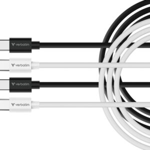 Verbatim (32391) Essentials Sync & Charge USB-C to C Cables (2 pack) Black & White, 1m, 60W PD, 480Mbps, USB Power Delivery 3.0 Supports Up To 60W Fast Charging