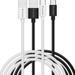 Verbatim (32393) Essentials Sync & Charge USB-A to C Cables (2 pack) Black & White,1m,18W QC, 480Mbps, Quick Charge 3.0 Support Up To 18W Charging