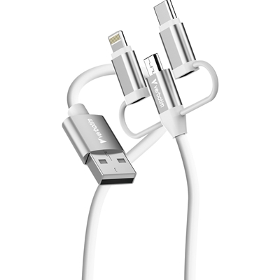 Verbatim (32394) Essentials 3-in-1 Sync & Charge Cable USB-A to Micro-B, USB-C and Lightning, 1m, 18W QC, 480Mbps, Quick Charge 3.0 Support Up To 18W Charging Power