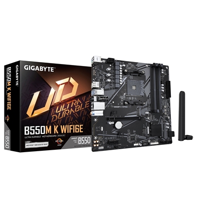 Gigabyte B550M K WIFI6E AMD AM4 Socket Motherboard, Micro-ATX, 4x DDR4 Slots, 2x M.2 Socket, GbE LAN, Wi-Fi 6E, 1x DisplayPort / 1x HDMI Port Gigabyte B550M K WIFI6E AMD AM4 Socket Motherboard, Micro-ATX, 4x DDR4 Slots, 2x M.2 Socket, GbE LAN, Wi-Fi 6E, 1x DisplayPort / 1x HDMI Port