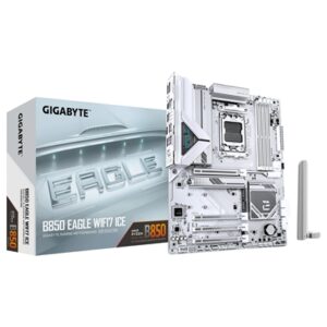 Gigabyte B850 EAGLE WIFI7 ICE AMD AM5 Socket Motherboard, ATX, 4x DDR5 Slots, 3x M.2 Socket, Fitted I/O Shield, 2.5GbE LAN, Wi-Fi 7, 1x DisplayPort / 1x HDMI Port